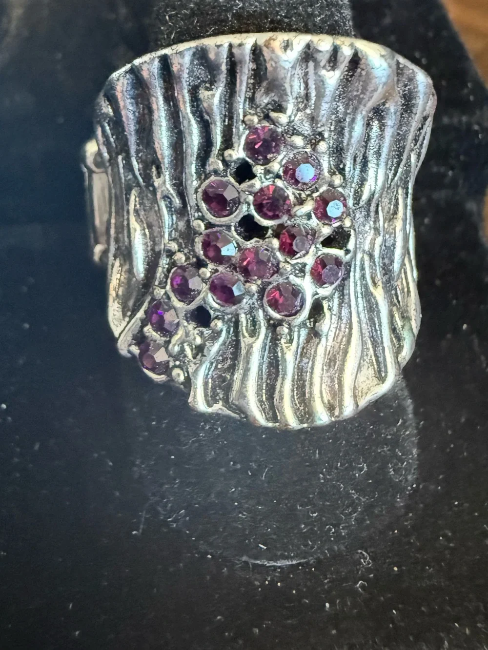 paparazzi Silver-Tone Wide Band Ring with Purple Crystals